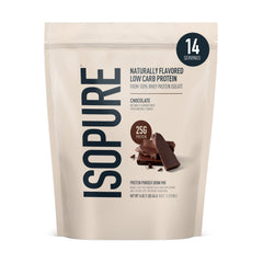 Isopure dark chocolate whey isolate bottle for daily protein fueling.