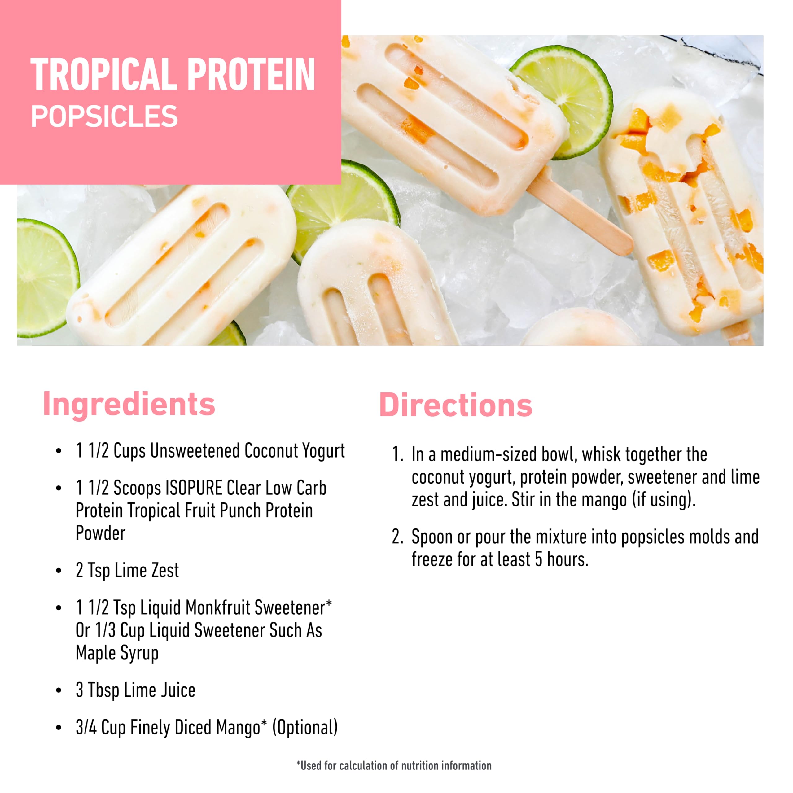 Gluten-free Isopure formula label highlights five simple ingredients.