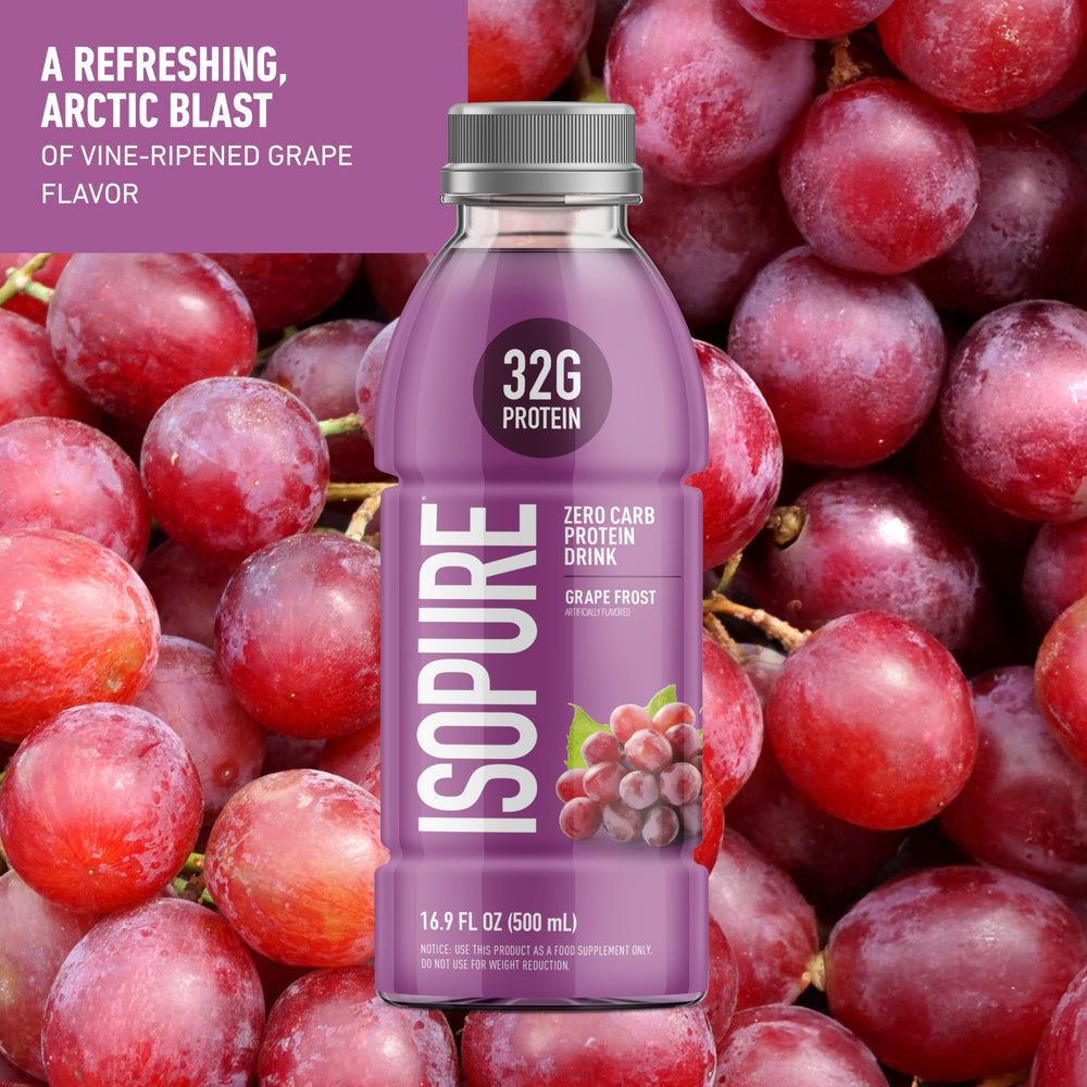 Isopure Grape Frost label close-up highlighting flavor