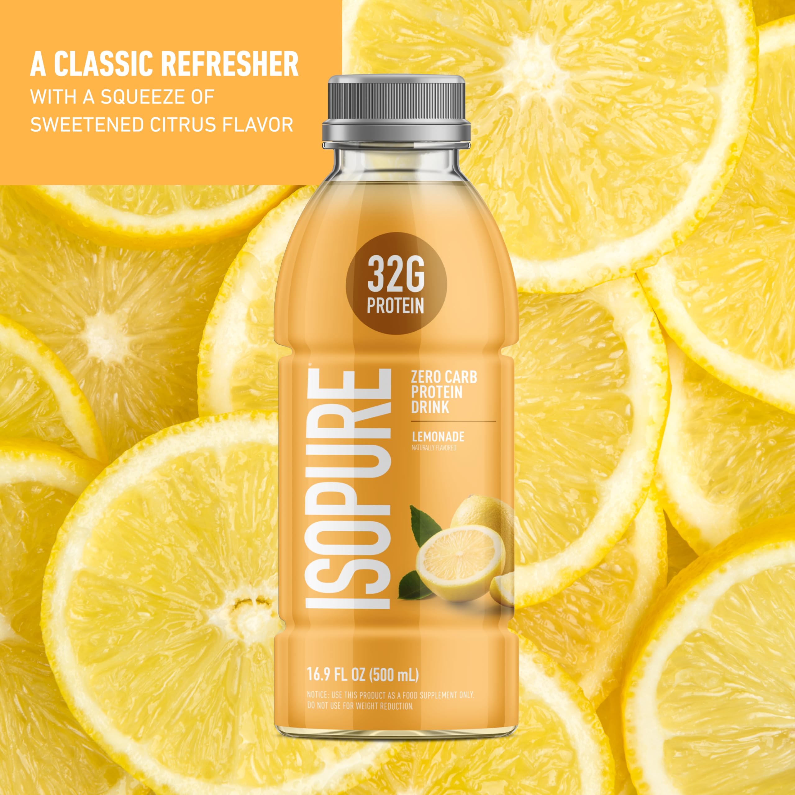 Isopure Lemonade bottle back label close-up with nutrition details