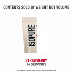 Isopure Low Carb Strawberry tub top-view with compact packaging