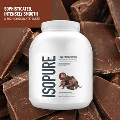 Isopure low-carb whey isolate powder being stirred into shake.