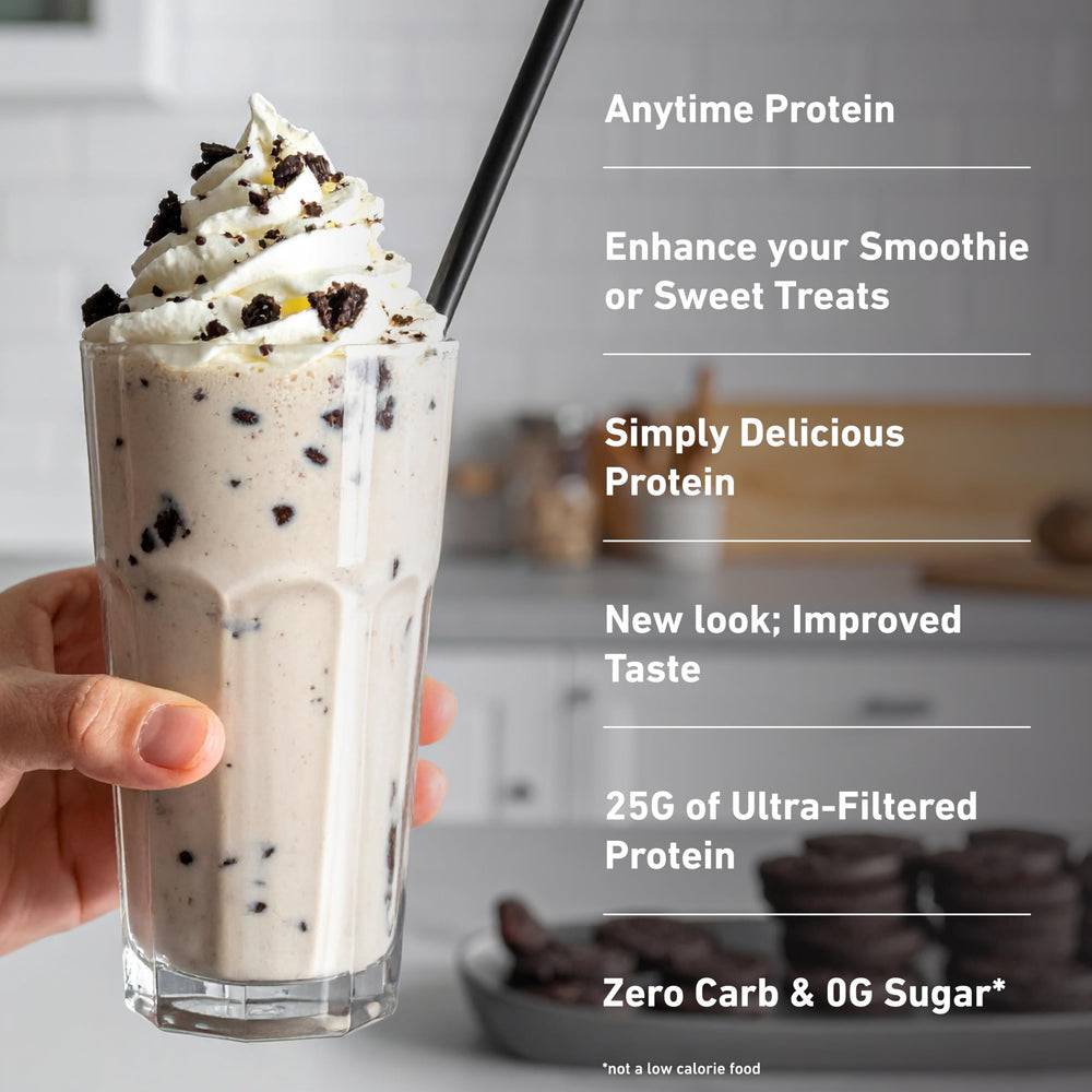 Isopure nutrition panel listing 20 vitamins and minerals.