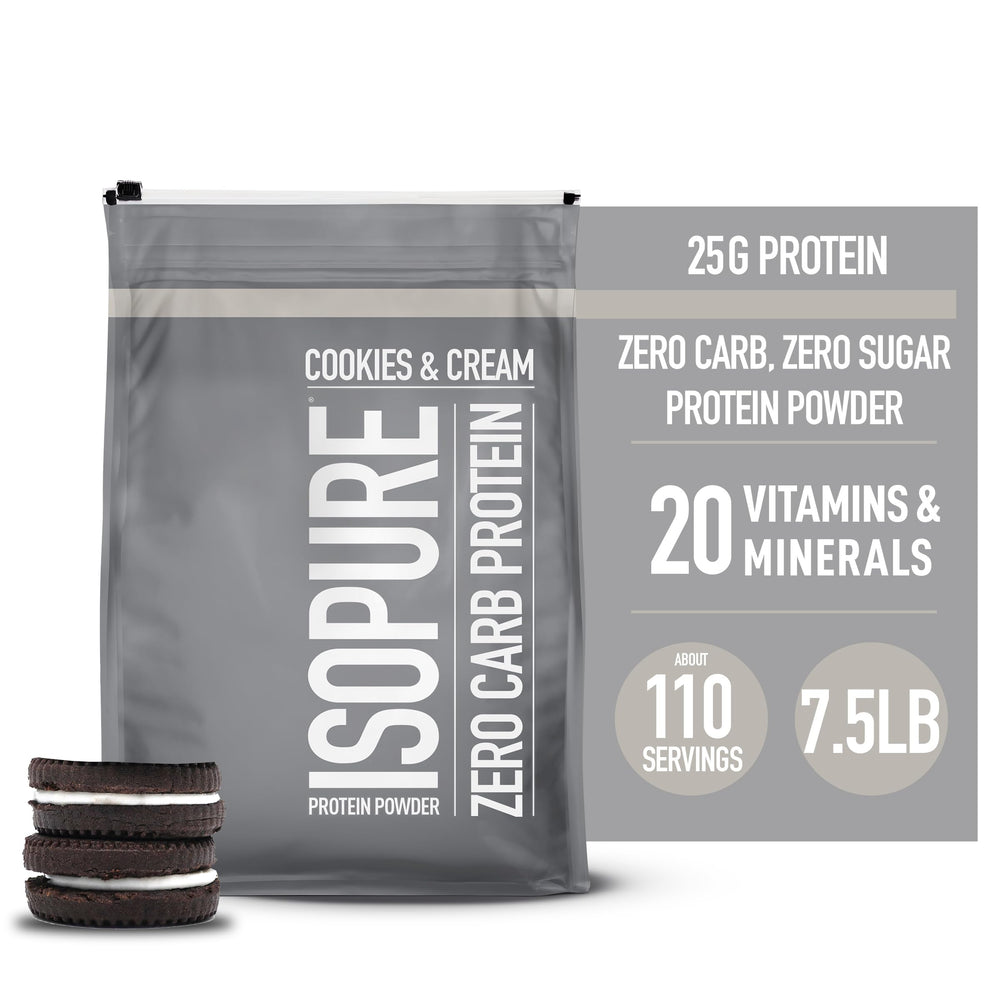 Isopure 7.5 lb bag on display; packaging may vary.