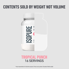 Serving size scoop on glass showcasing Isopure for convenient daily protein.