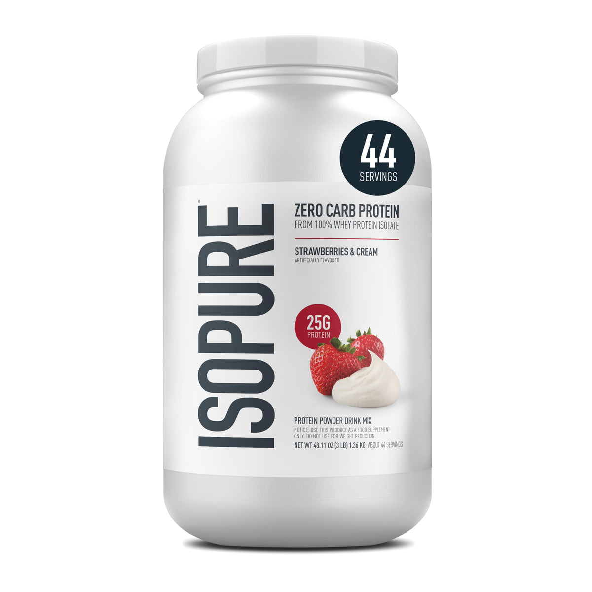Isopure Strawberries & Cream canister front view for daily protein support