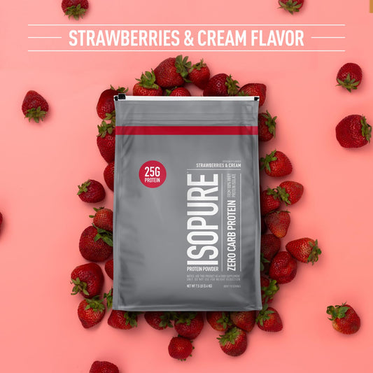 Pouring Isopure protein powder into a glass for a sugar-free, high-protein drink.