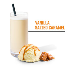 Isopure shake glass with vanilla salted caramel blend.