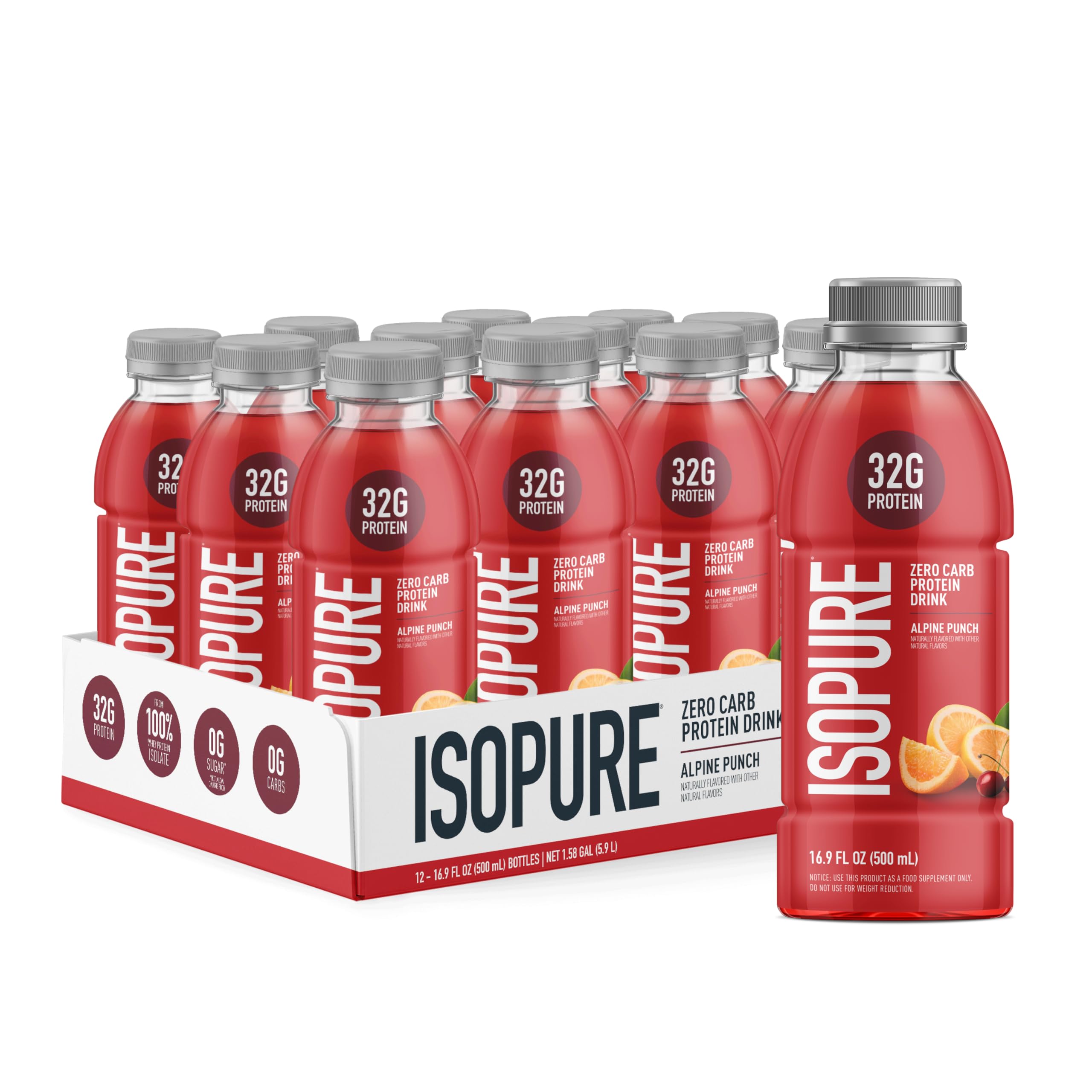 Isopure Alpine Punch bottle front view for post-workout recovery