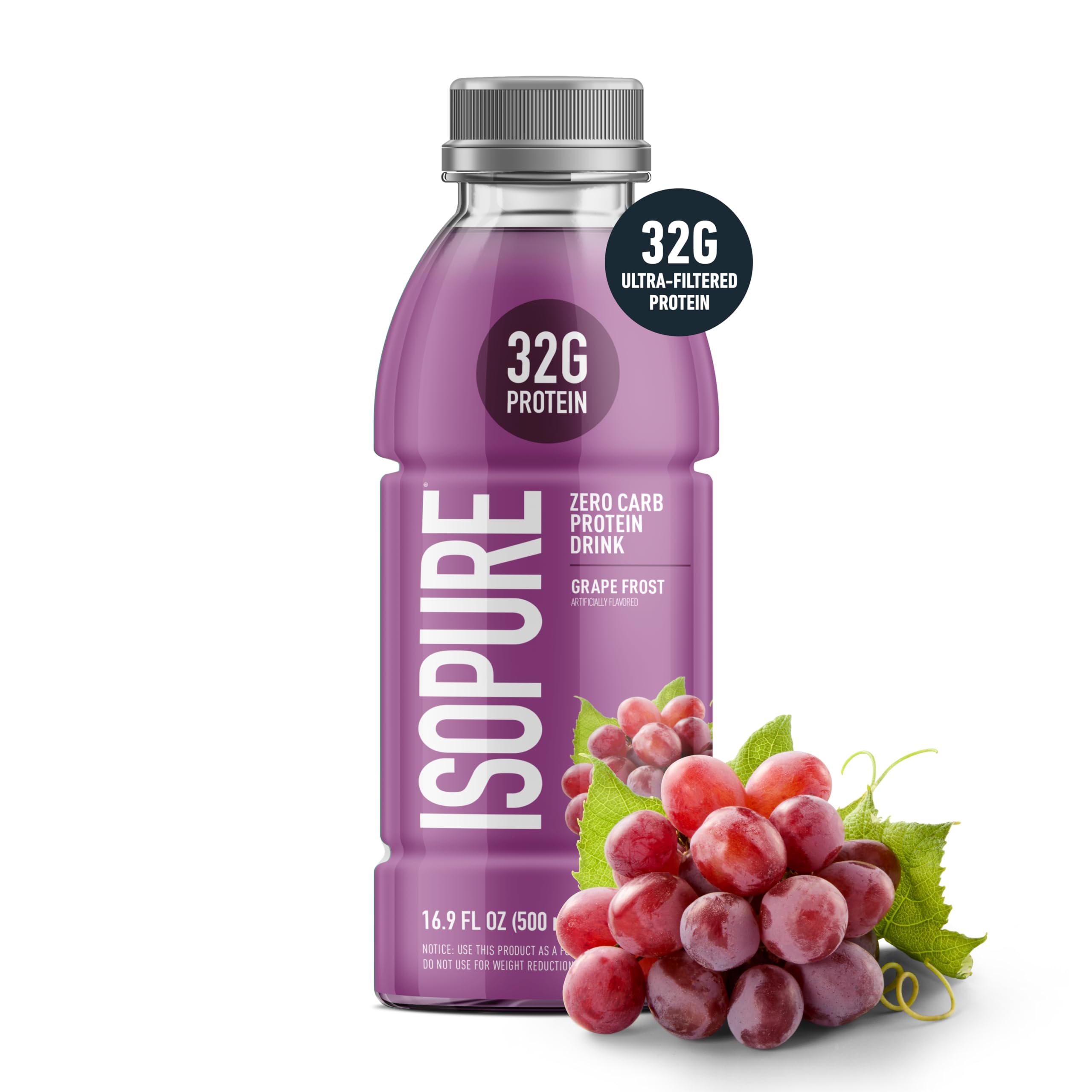 Isopure Zero Carb 32g bottle back reveals nutrition facts