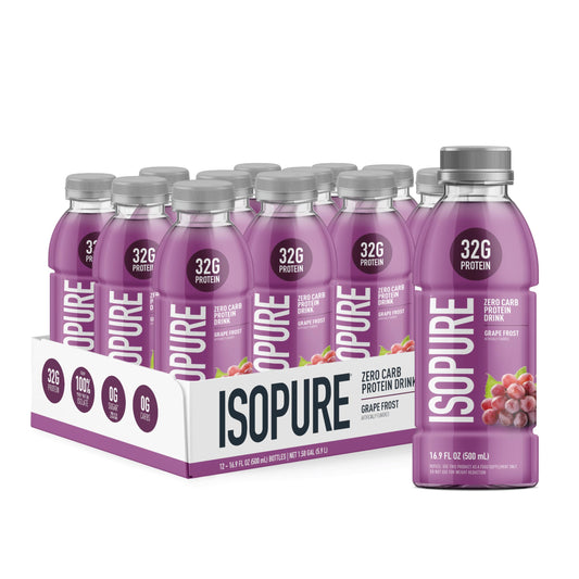 Isopure Zero Carb 32g bottle front label visible for keto-friendly protein