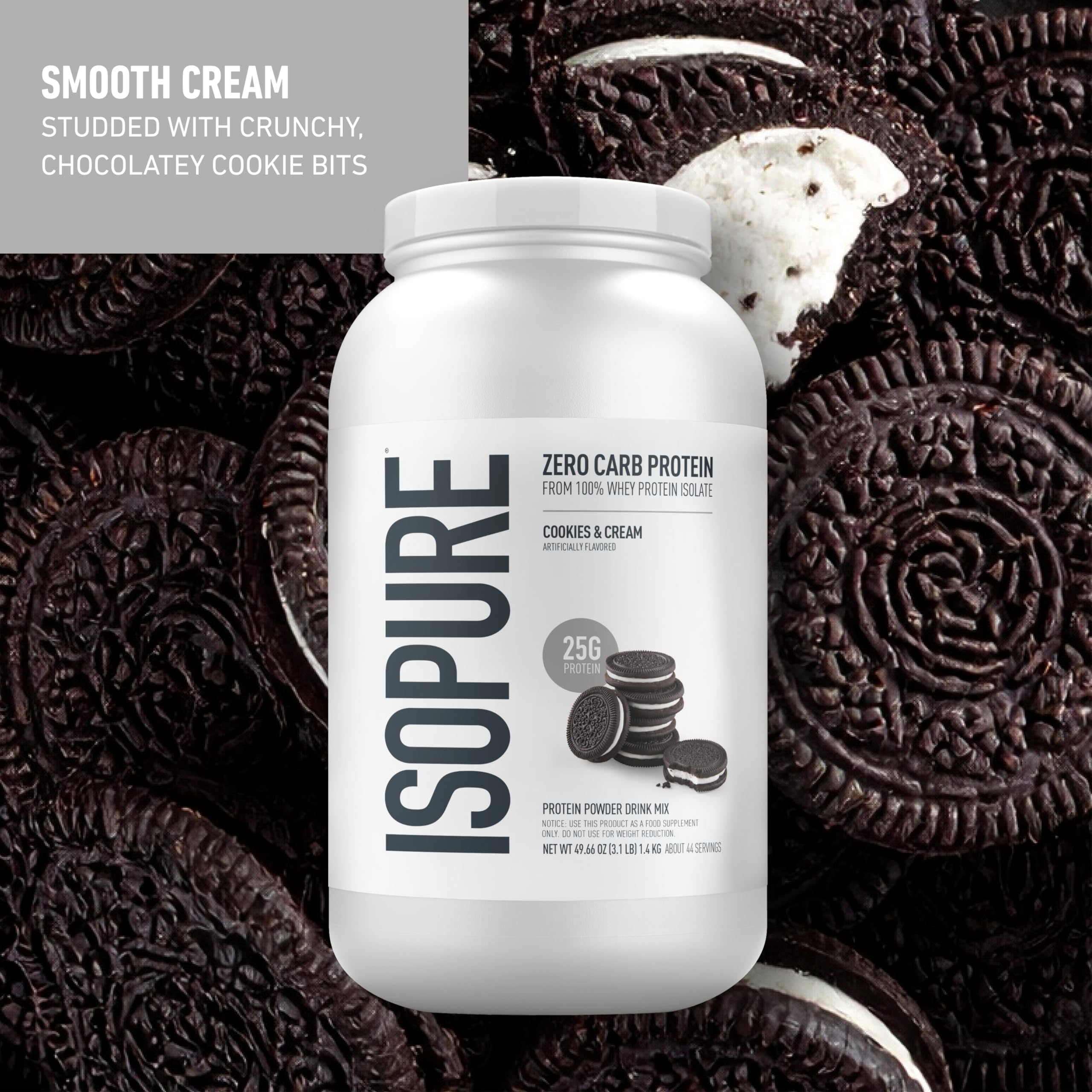 Isopure zero carb label highlighting a low-carb option.
