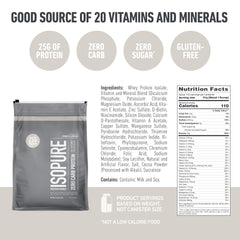 Zero carb formula badge on Isopure packaging.