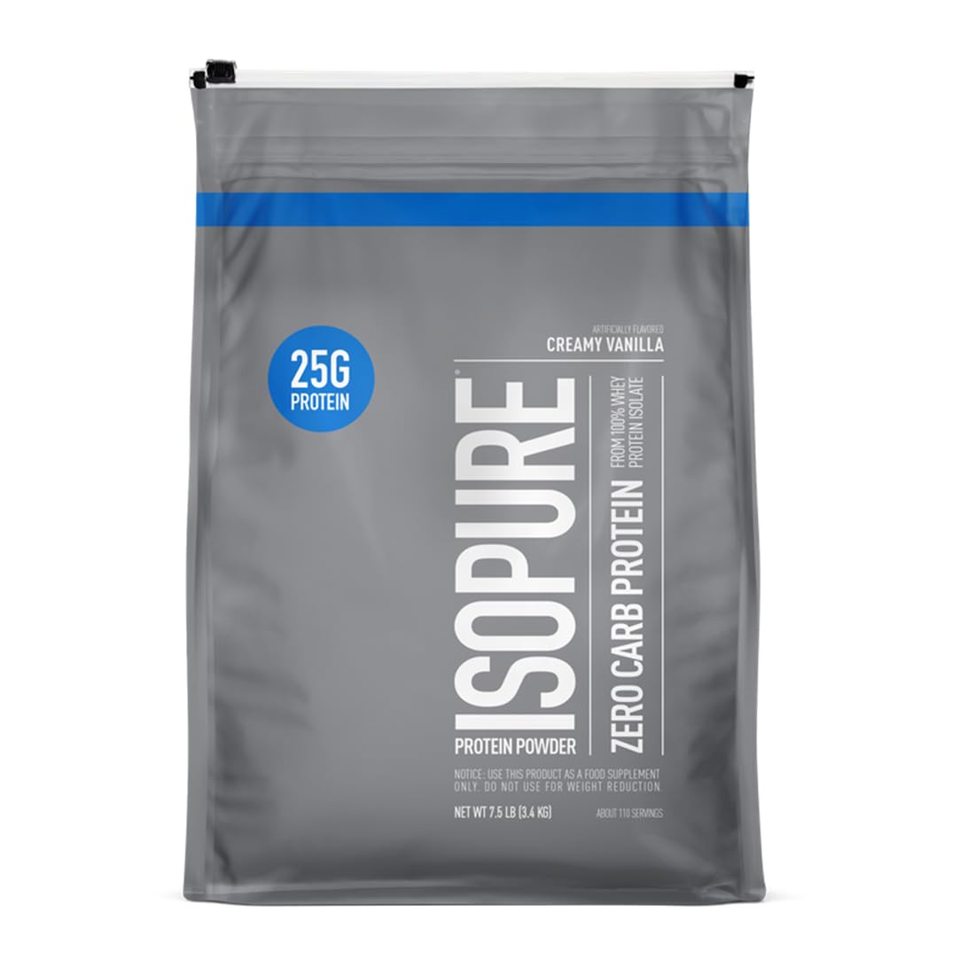 Isopure Zero Carb whey isolate container, creamy vanilla, high-protein daily support