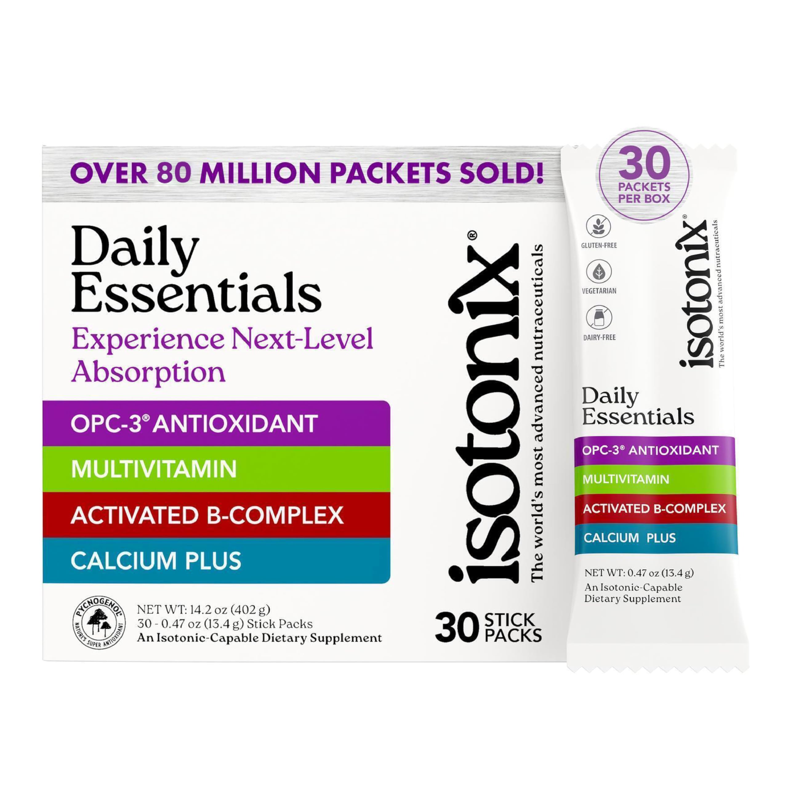 Isotonix Daily Essentials box with packets for easy daily nutrition on the go.