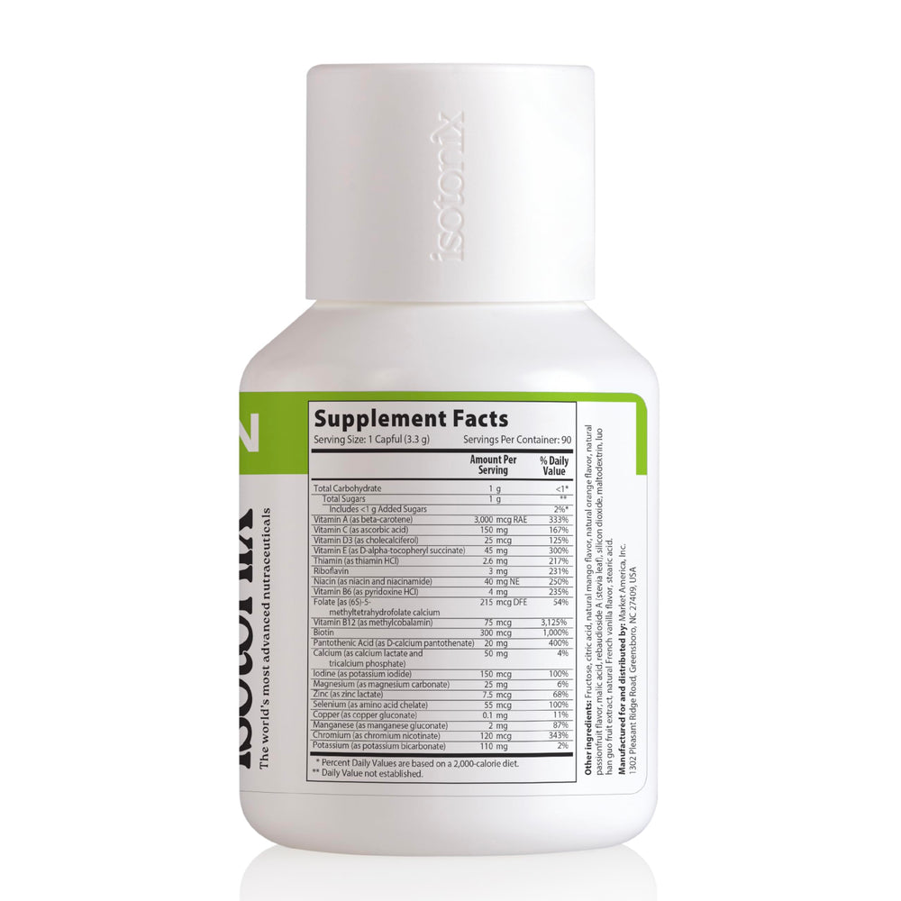 Isotonix natural fruit flavor powder mixed in glass offers pleasant-tasting daily wellness ritual.