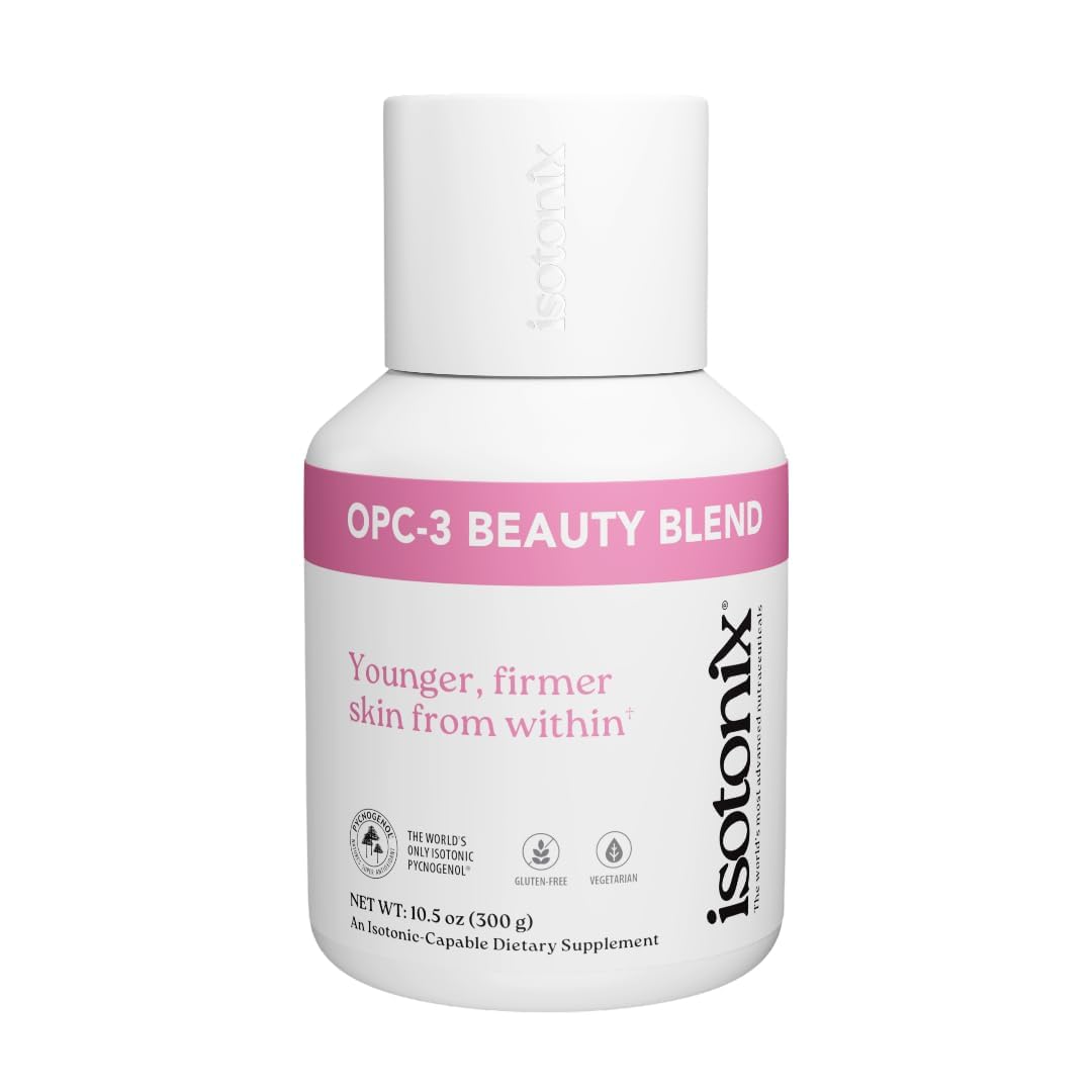 Isotonix OPC-3 Beauty Blend bottle pour showing Pycnogenol infusion for antioxidant skin support.