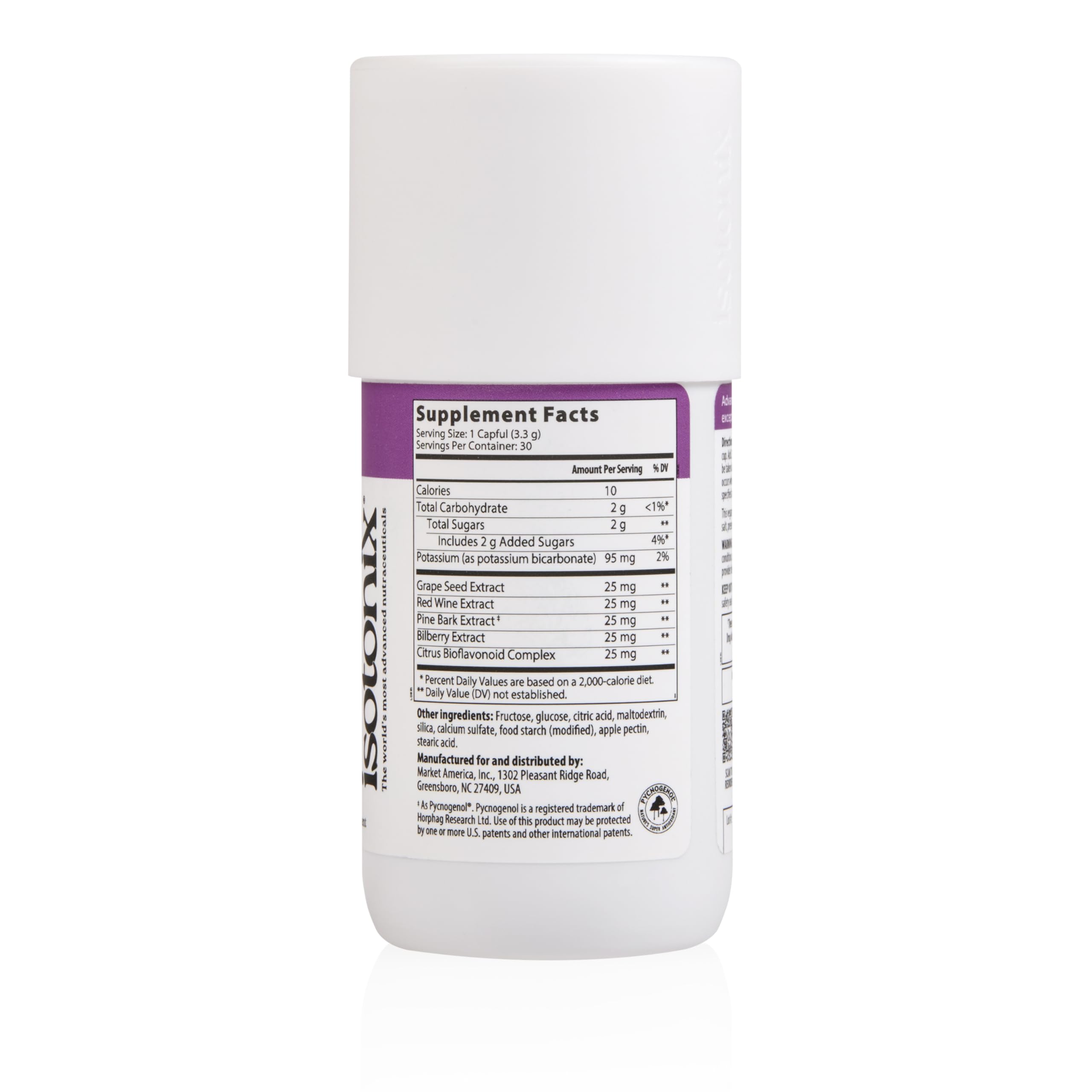 Isotonix OPC-3 ingredients glass featuring bilberry and grape seed extracts