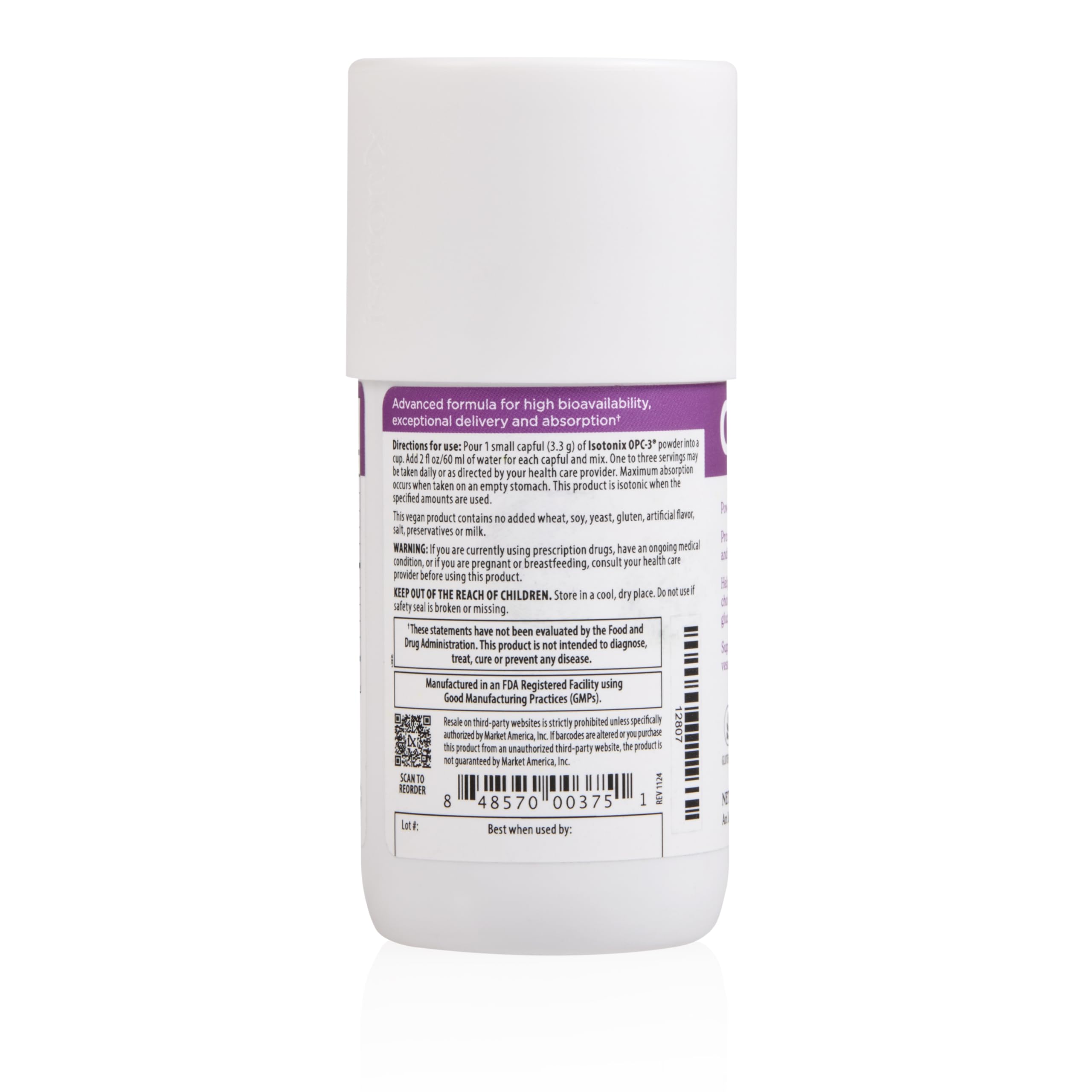 Isotonix OPC-3 vegan gluten-free icons emphasizing dietary suitability