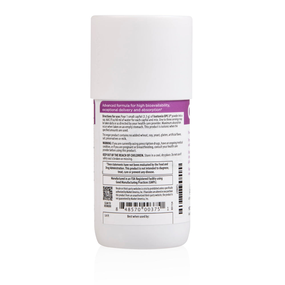 Isotonix OPC-3 vegan gluten-free icons emphasizing dietary suitability