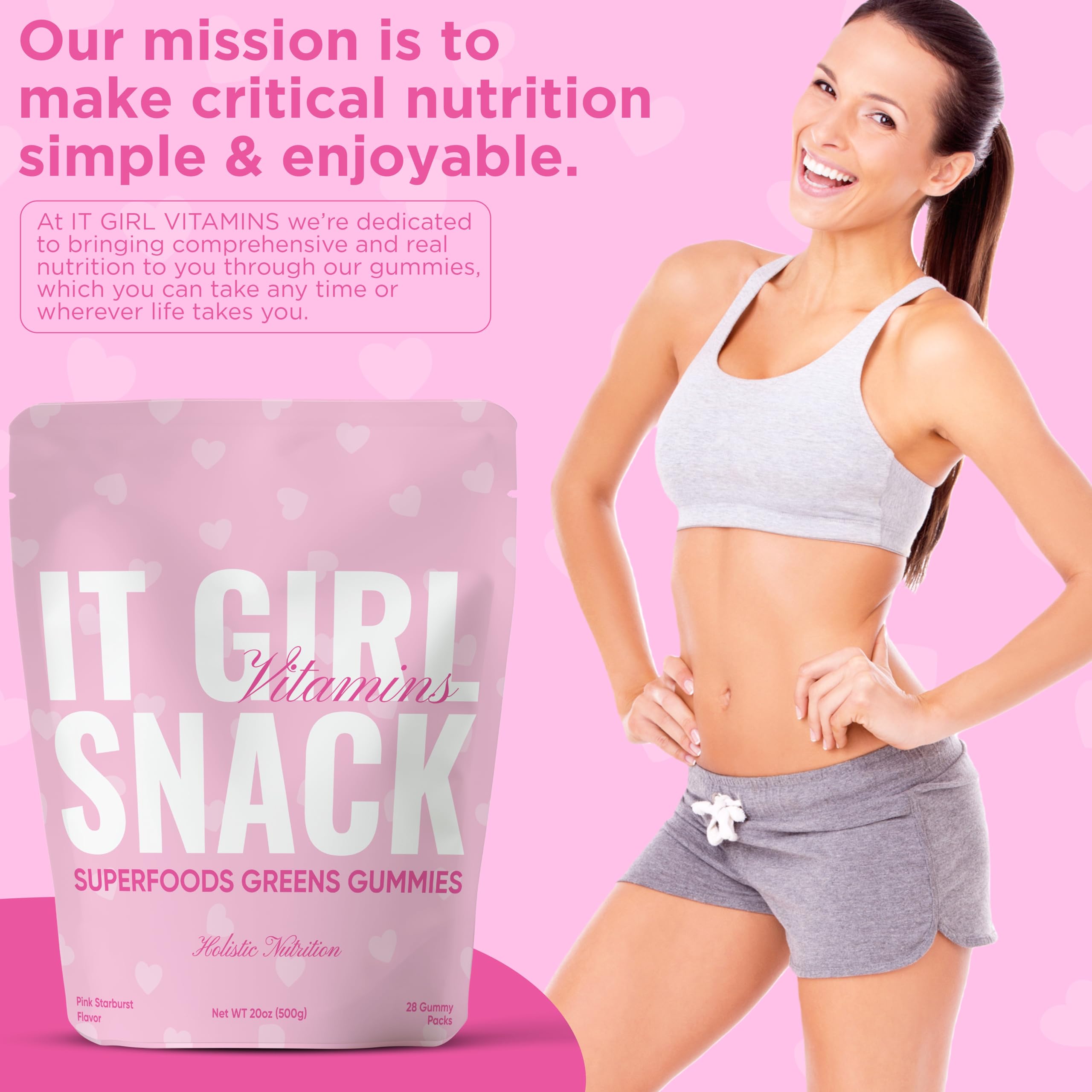 It Girl Vitamins packaging on recyclable HDPE with eco-friendly messaging