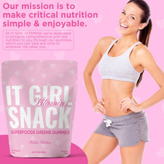 It Girl Vitamins packaging on recyclable HDPE with eco-friendly messaging
