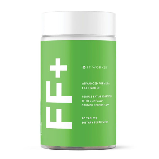 It Works! FF+ bottle displaying packaging for balanced eating after meals