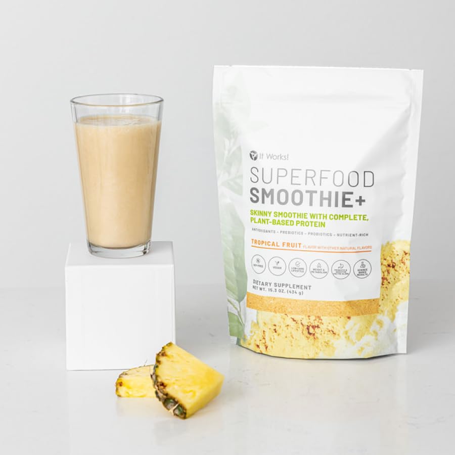 It Works! Smoothie+ Tropical Fruit packaging signals quality and freshness