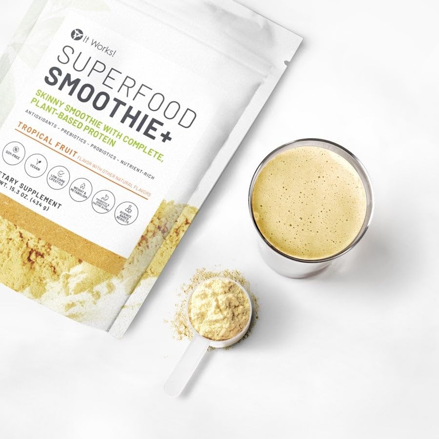 It Works! Smoothie+ Tropical Fruit serving scoop image shows quick, accurate measurement