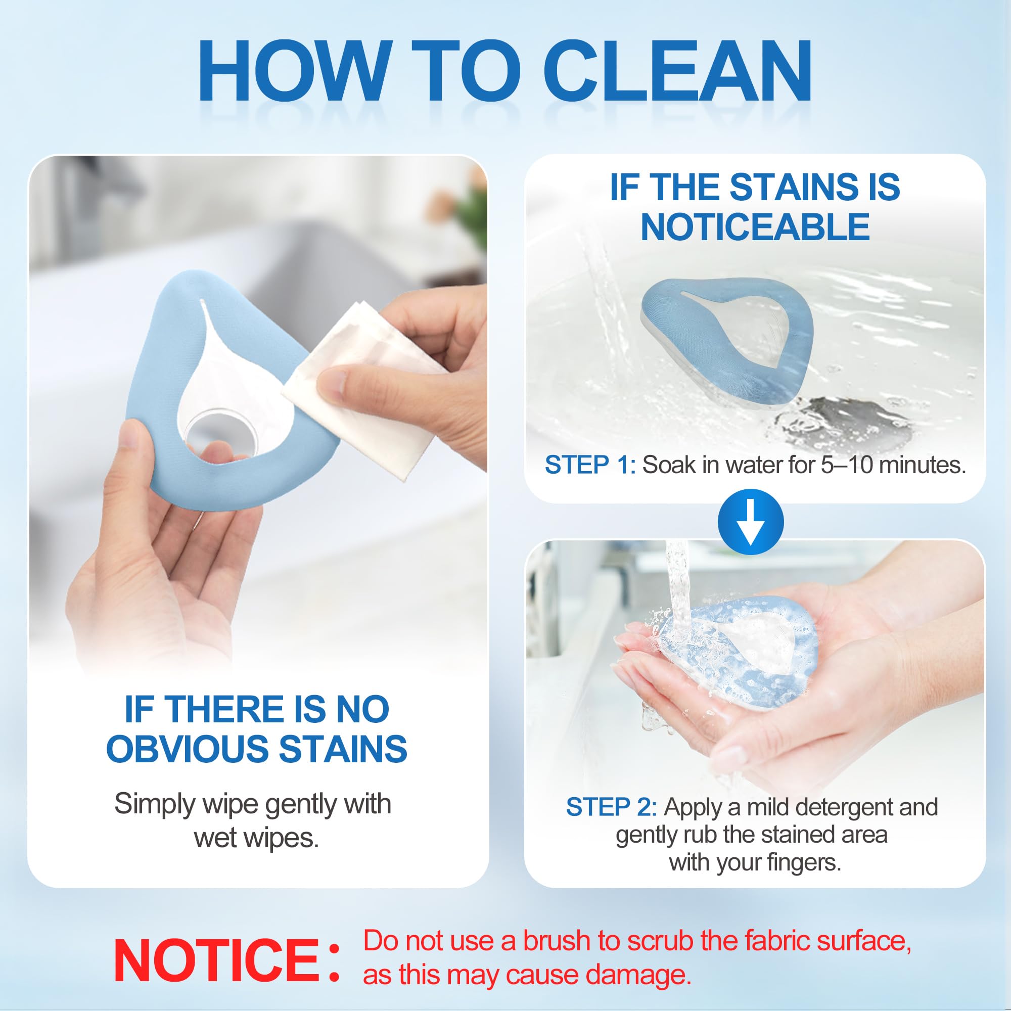 ItAll cushion easy to clean with mild detergent.