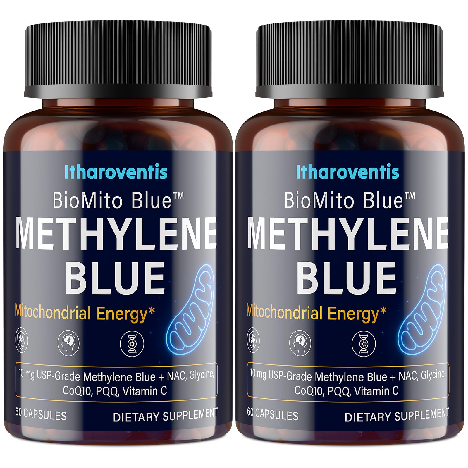 Itharoventis bottle closeup shows capsules for daily focus support.