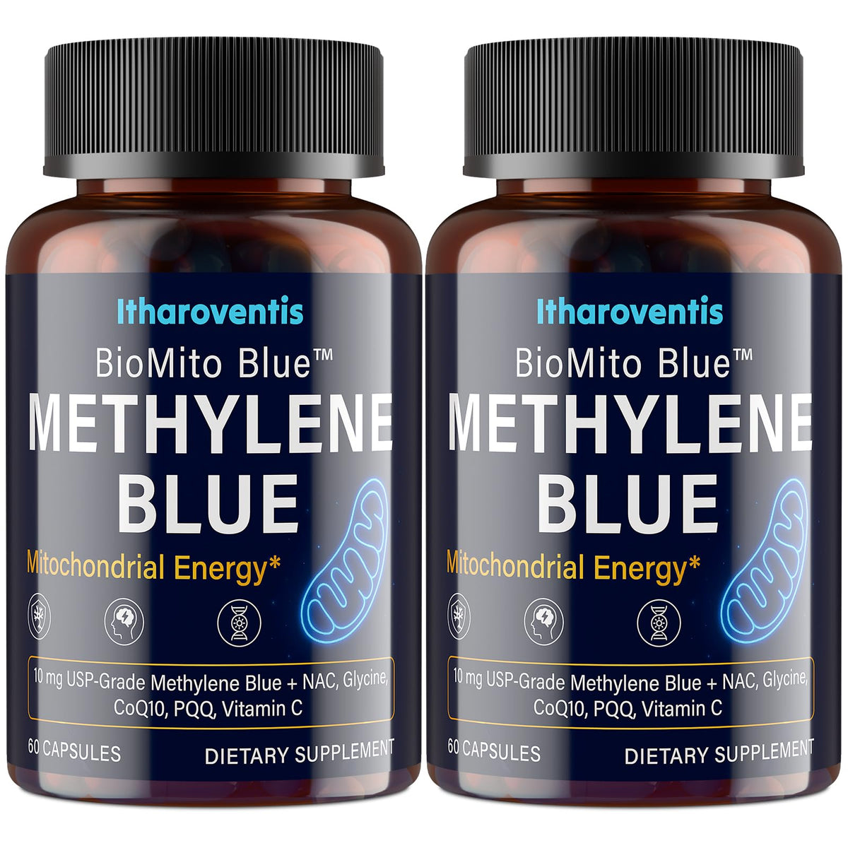 Itharoventis bottle closeup shows capsules for daily focus support.