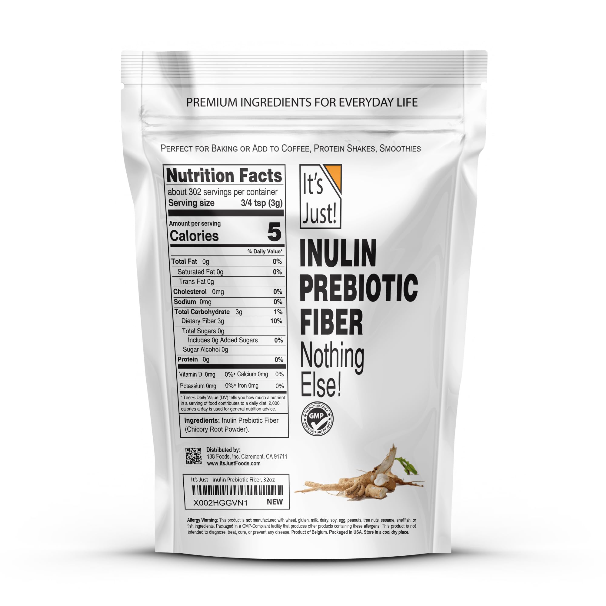 Its Just! chicory root powder tub shows natural fiber for digestion support.