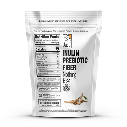 Its Just! chicory root powder tub shows natural fiber for digestion support.