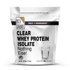 Its Just! Clear Whey Isolate bottle pour demonstrates a clear protein option suitable for keto-friendly shakes.