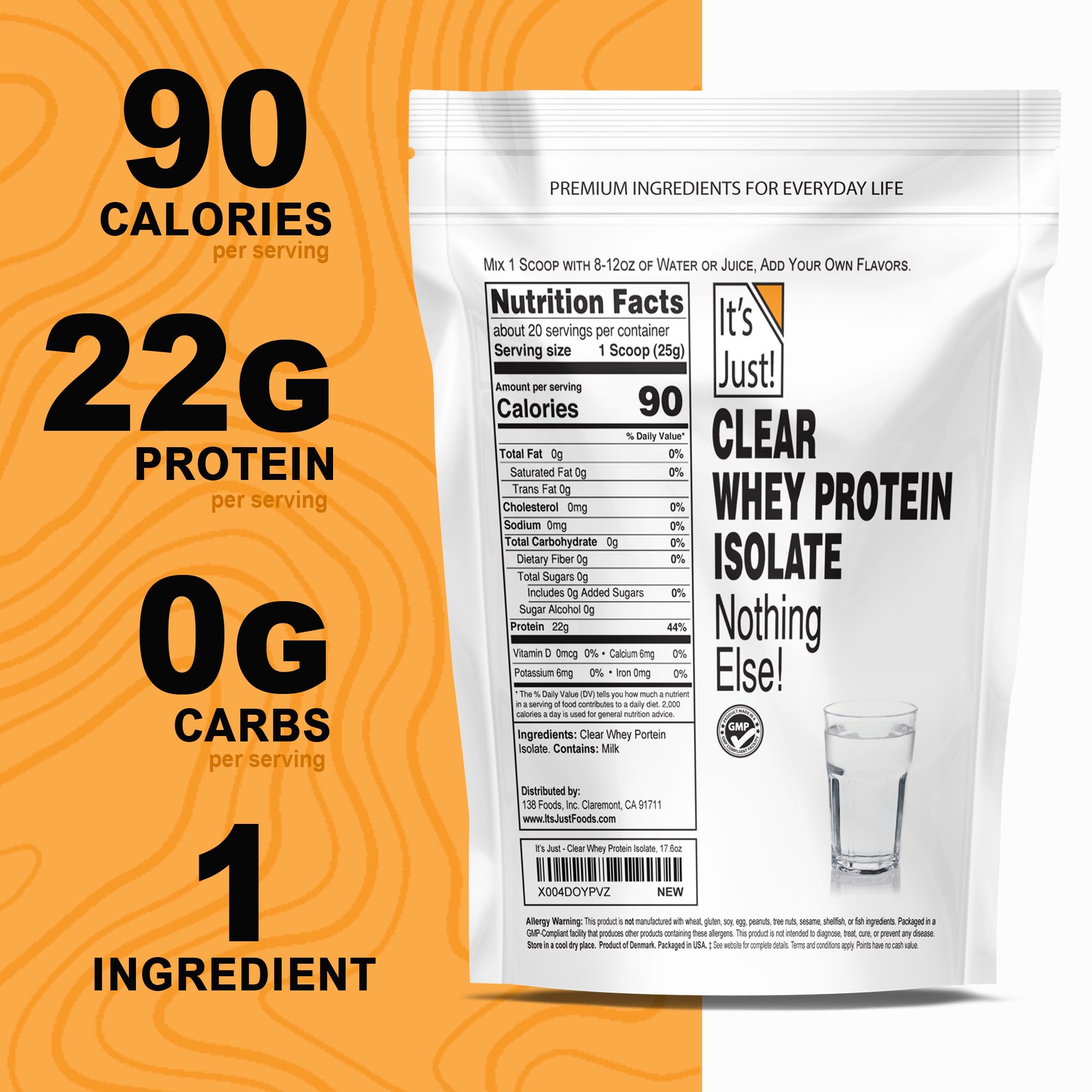 It's Just! Clear Whey Isolate pour – smooth, clear mix for smoothies.