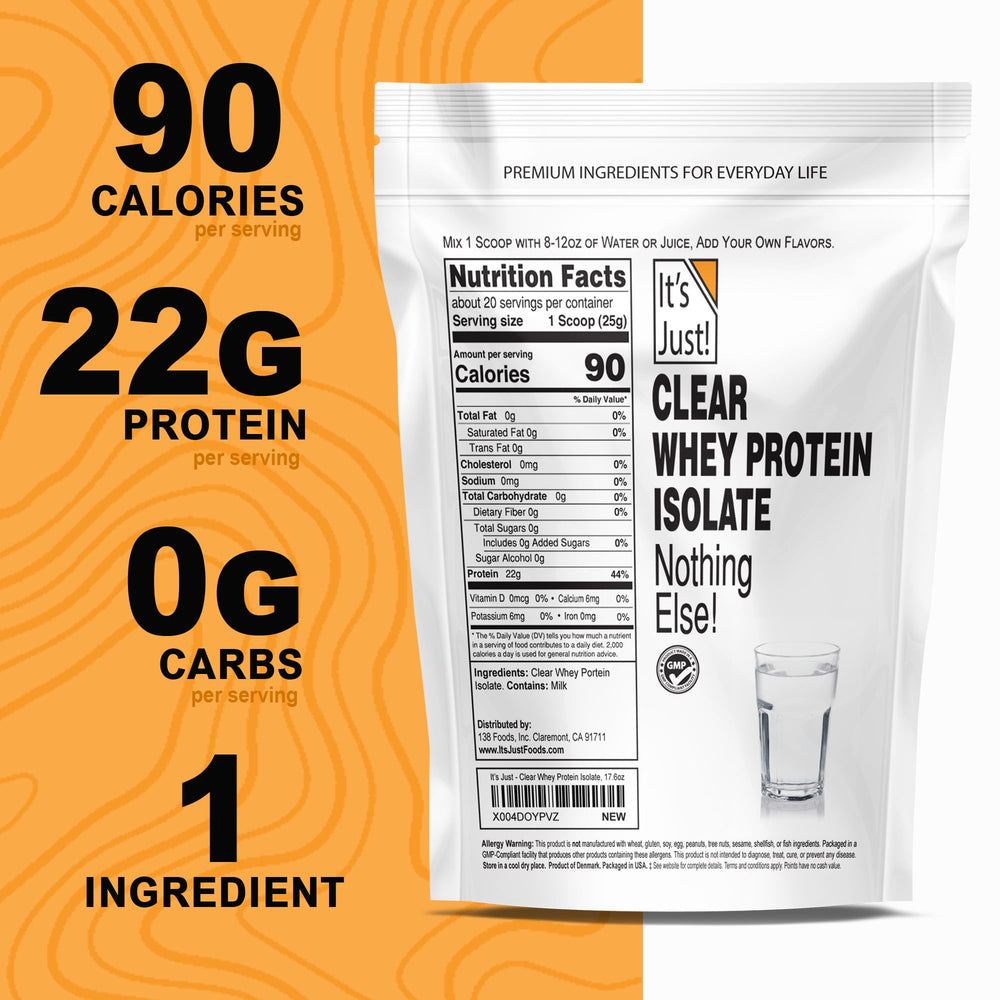 It's Just! Clear Whey Isolate pour – smooth, clear mix for smoothies.
