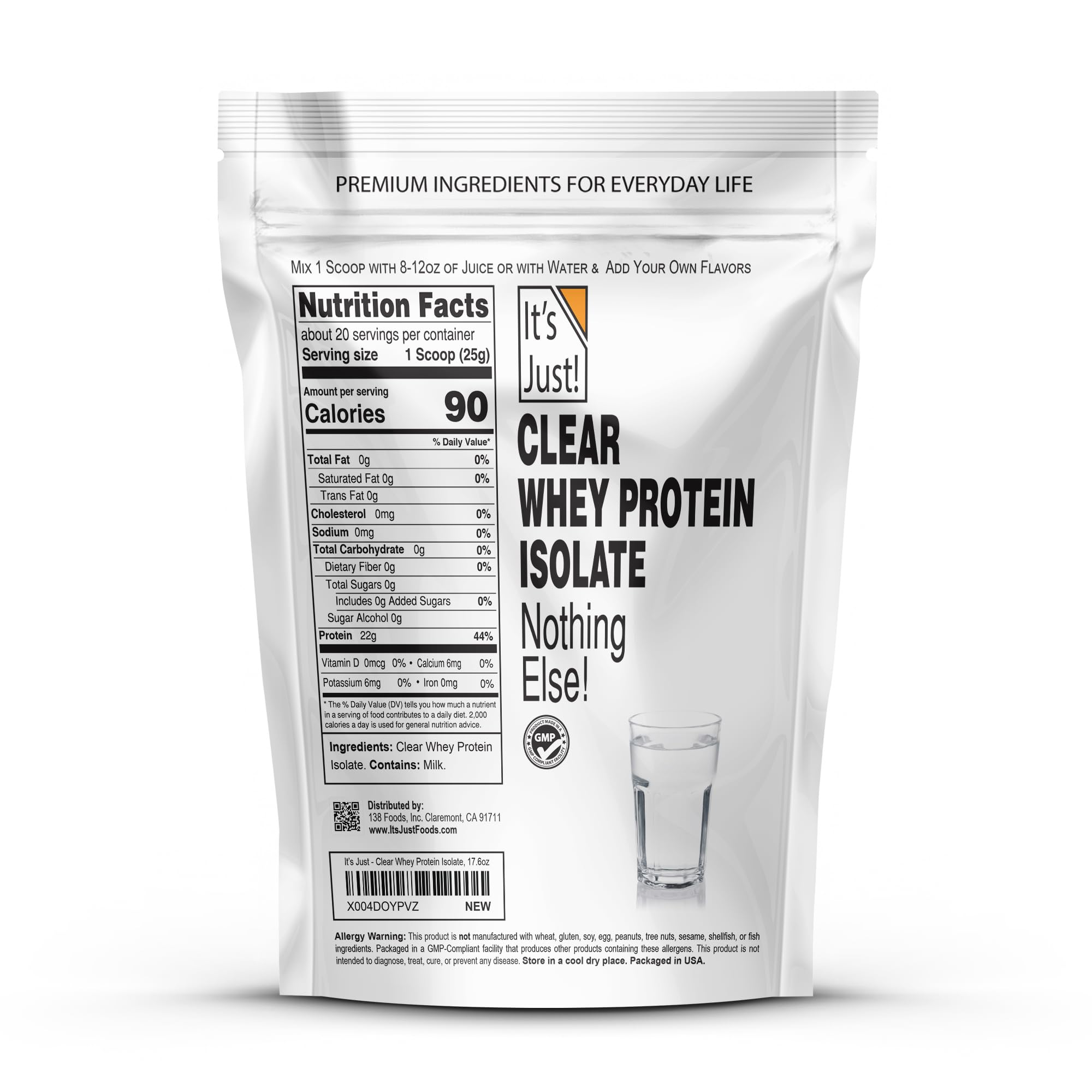 It's Just! Clear Whey Isolate shake glass – quick, refreshing protein drink.