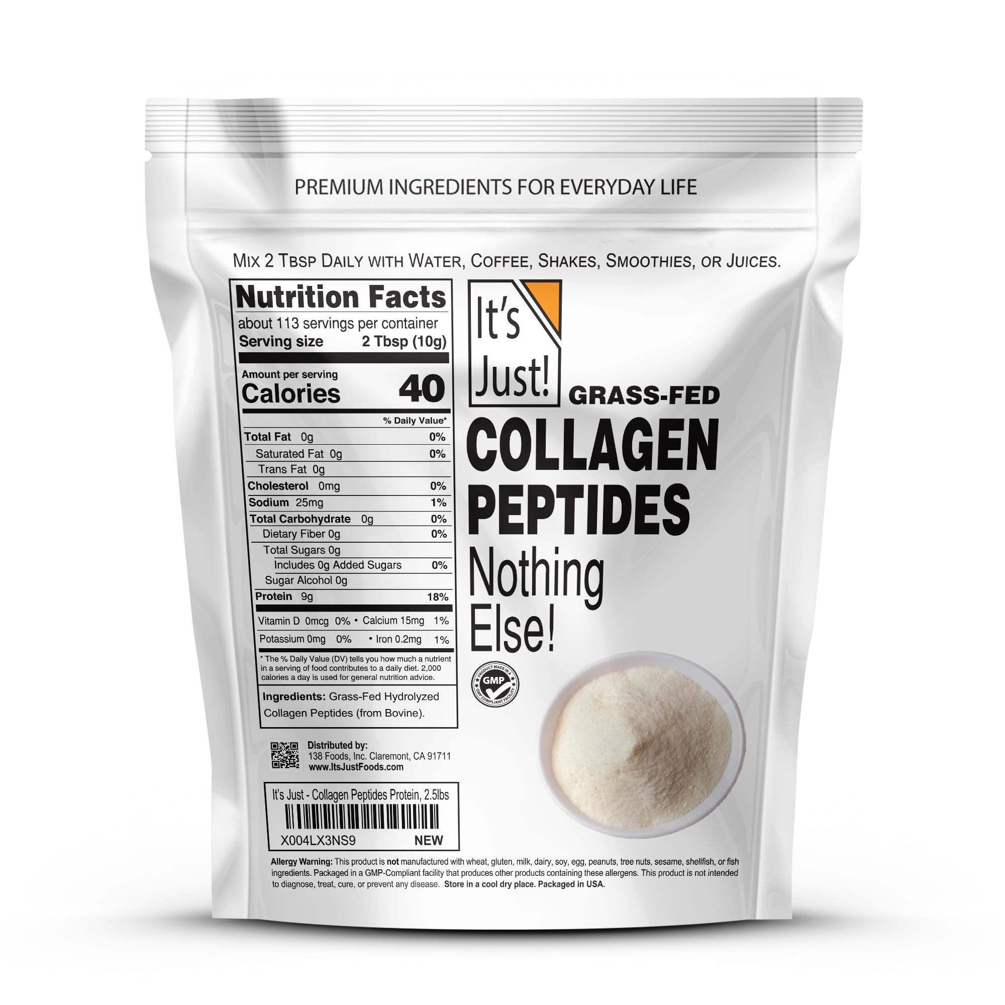 It's Just! Collagen peptides scoop ready for quick, easy measurement.