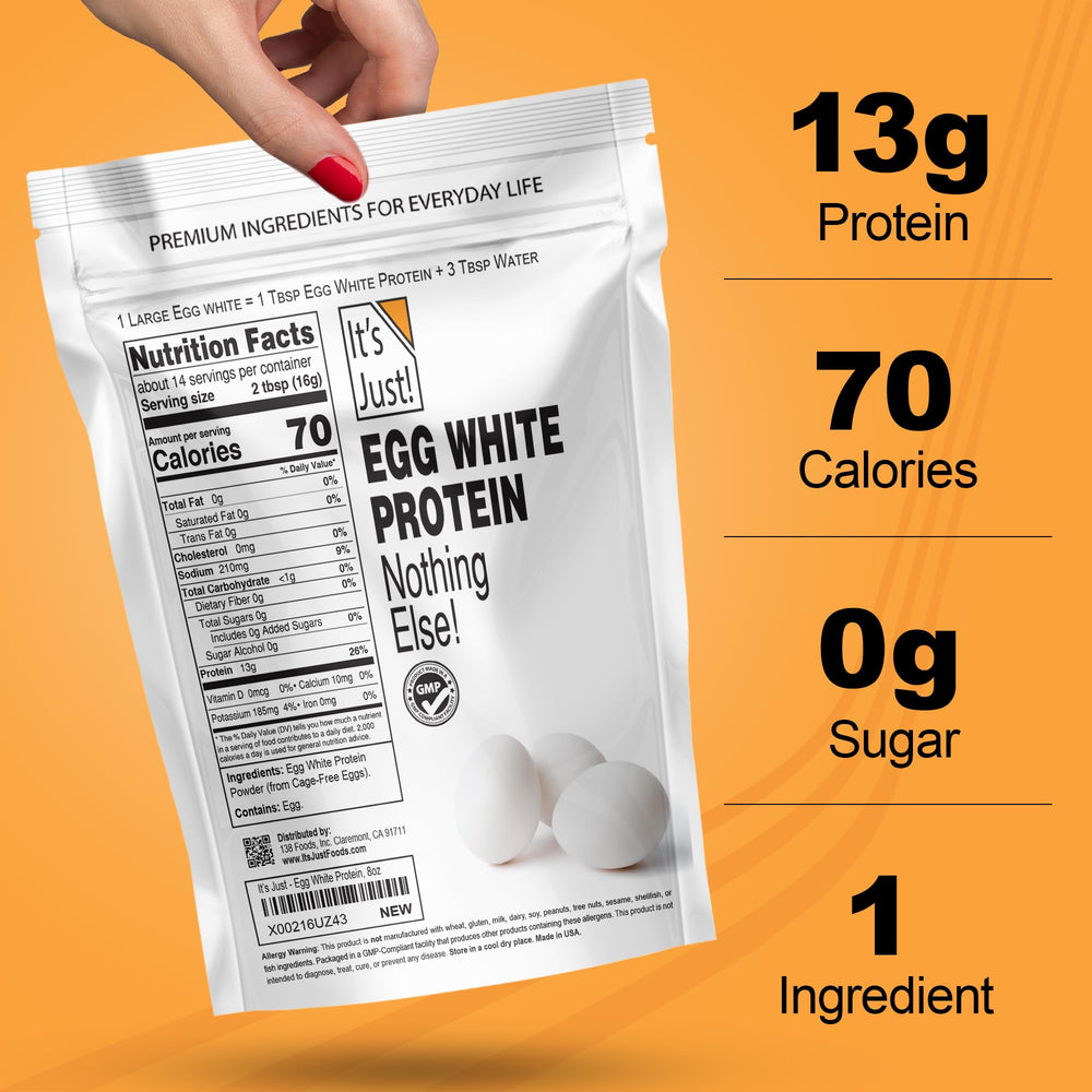 It's Just! egg white protein powder on the kitchen counter for easy prep