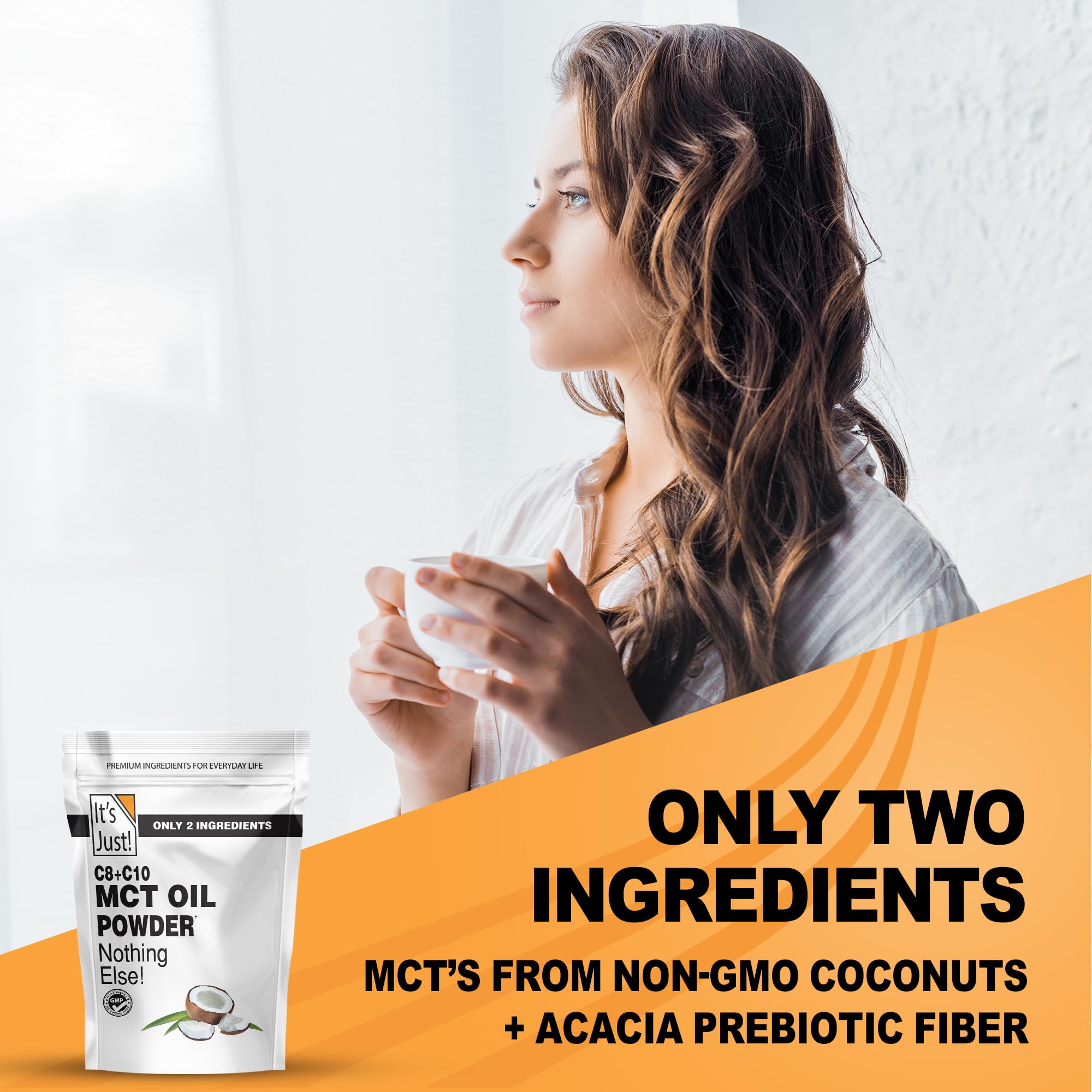 It's Just! MCT Powder with C8/C10 blends into drinks for sustained energy.