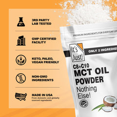 It's Just! MCT Powder pantry-friendly packaging preserves freshness.