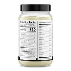 It's Just! pea protein powder poured into a glass for a smooth shake.