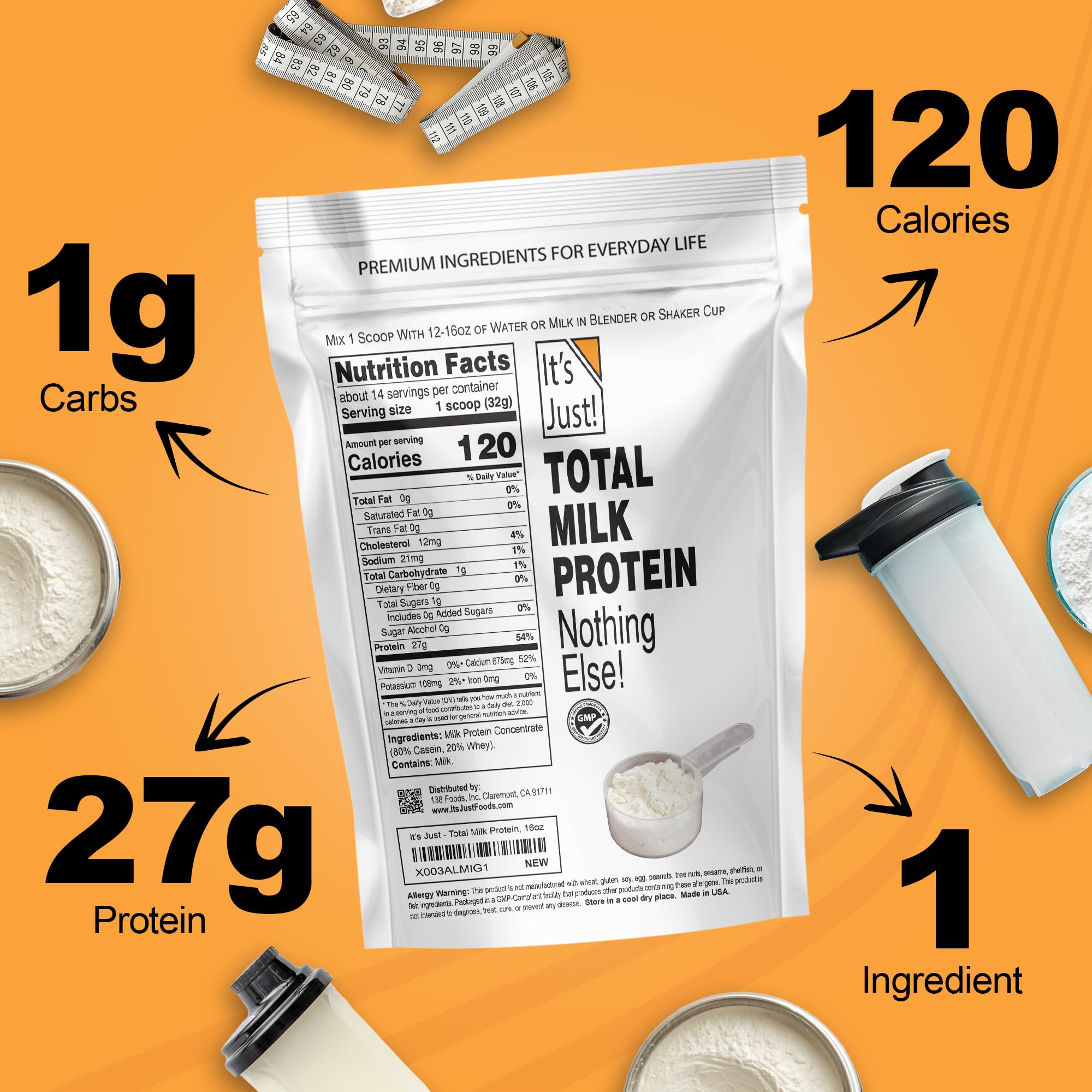 Its Just! Total Milk Protein Concentrate in a shaker cup for fast post-workout protein.