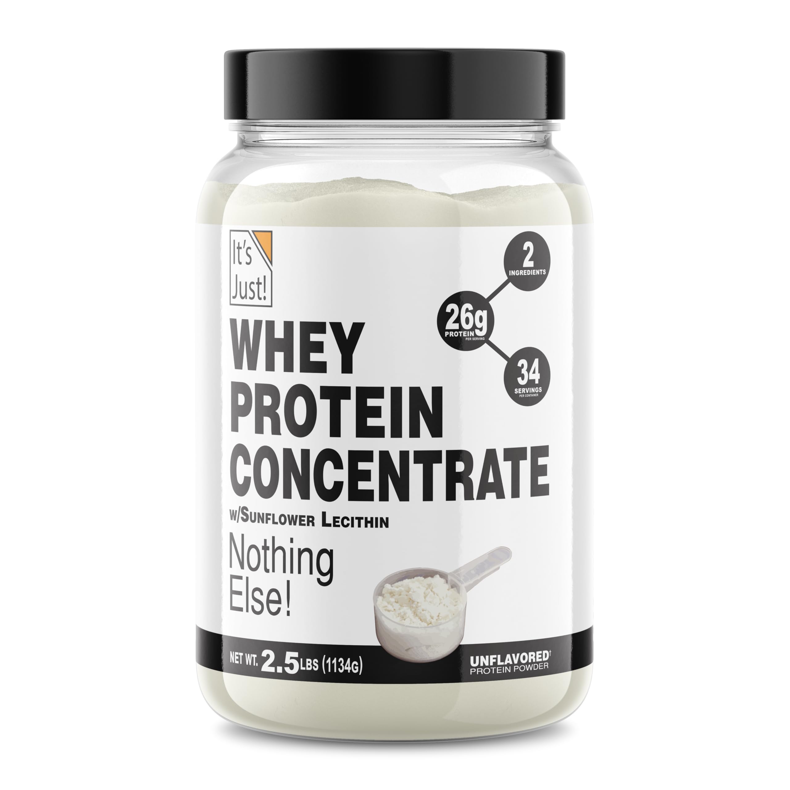 It's Just! whey protein bottle front showing a premium, US-made protein for everyday training.
