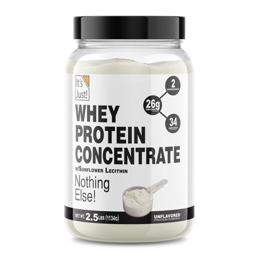It's Just! whey protein bottle front showing a premium, US-made protein for everyday training.