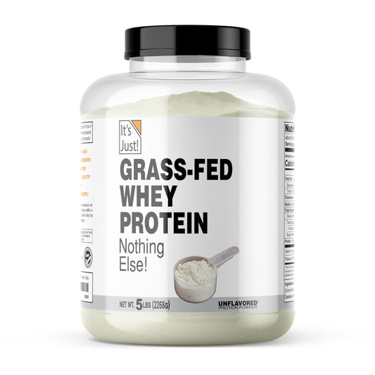 Its Just! whey protein concentrate bottle displaying unflavored formula for daily protein
