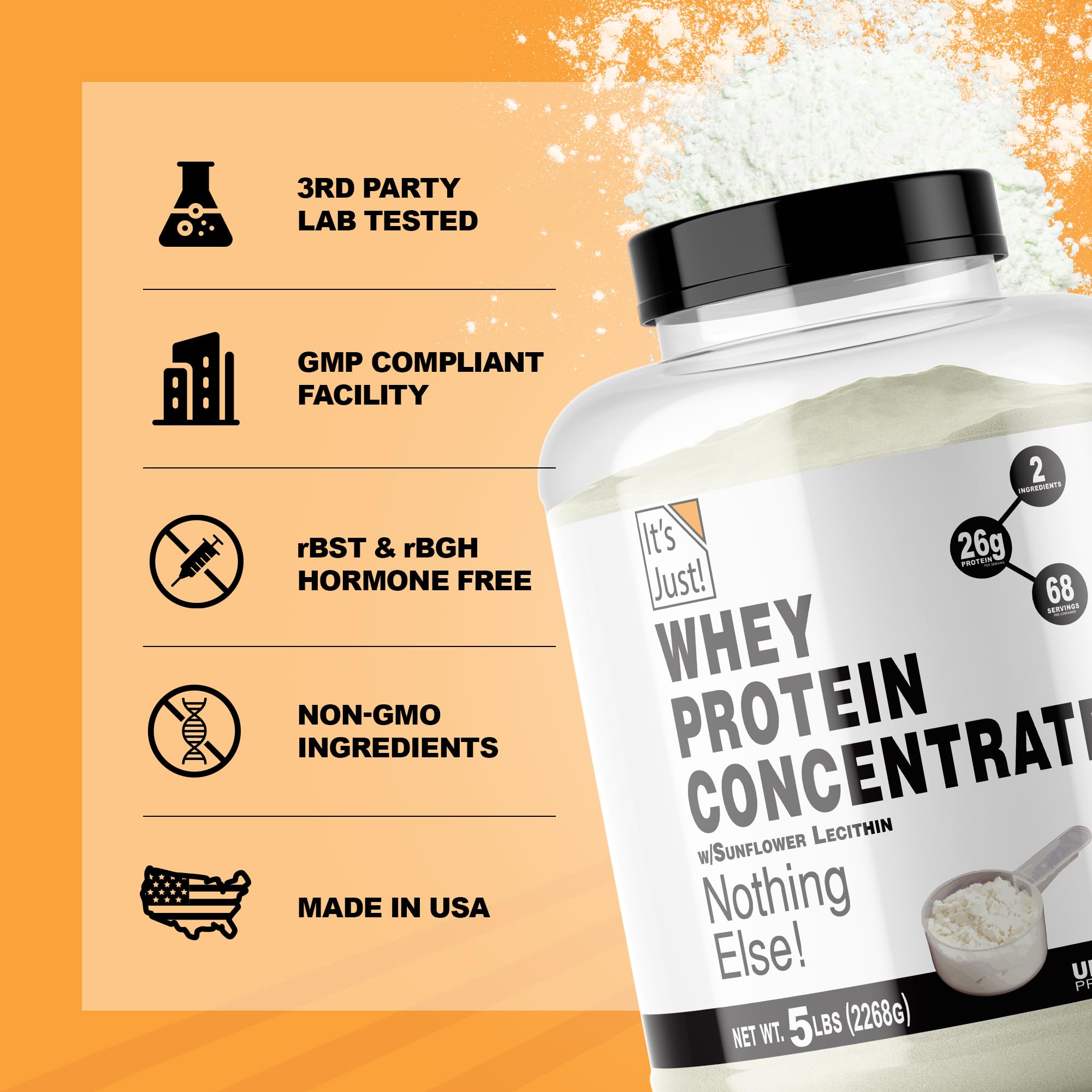 It's Just! undenatured whey close-up highlights purity and quality.