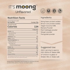 It's Moong protein powder nutrition label highlights 24g protein per scoop.