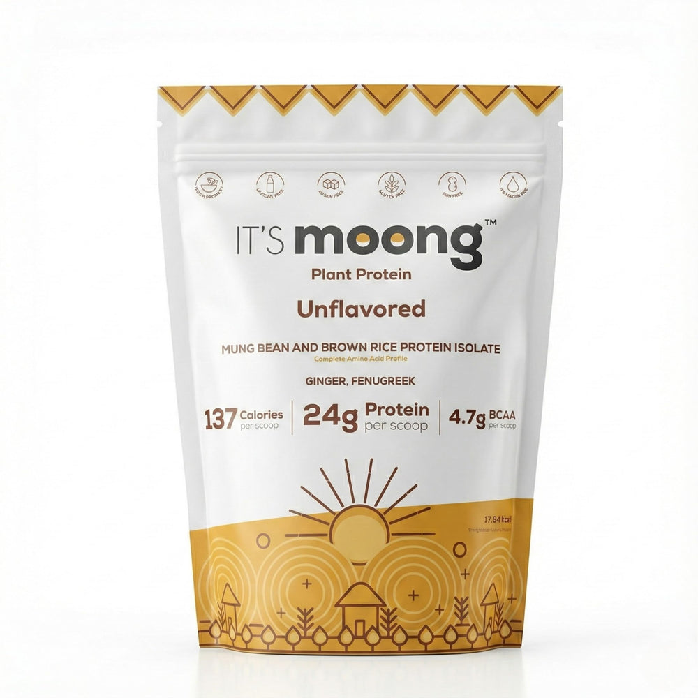 It's Moong Plant Protein packaging highlights unflavored formula for versatile meals.
